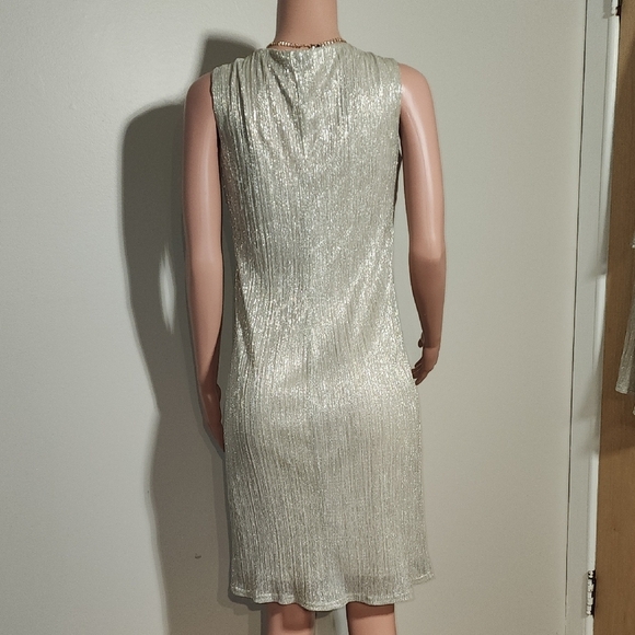 Elegant Silver Midi Dress with Shawl - Picture 9 of 14
